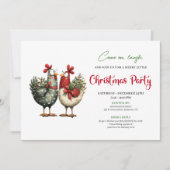 Whimsical Chickens Cartoon Christmas Party Invites 招待状 (正面)