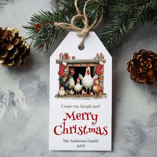 Whimsical Chickens Christmas Gift Tag Template ギフトタグ