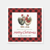 Whimsical chickens Christmas napkins editable name スタンダードカクテルナプキン (正面)