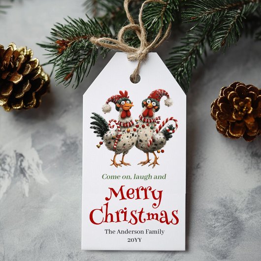 Whimsical Chickens Christmas Tag Cartoon Style ギフトタグ