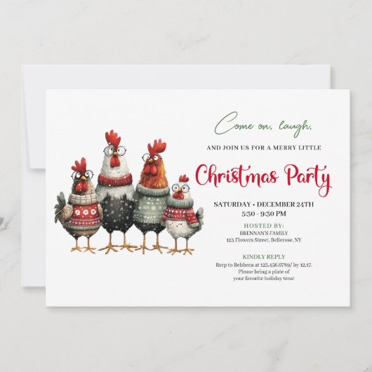 Whimsical Chickens Festive Cartoon Party Invite 招待状 (正面)