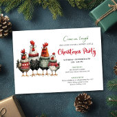 Whimsical Chickens Festive Cartoon Party Invite 招待状