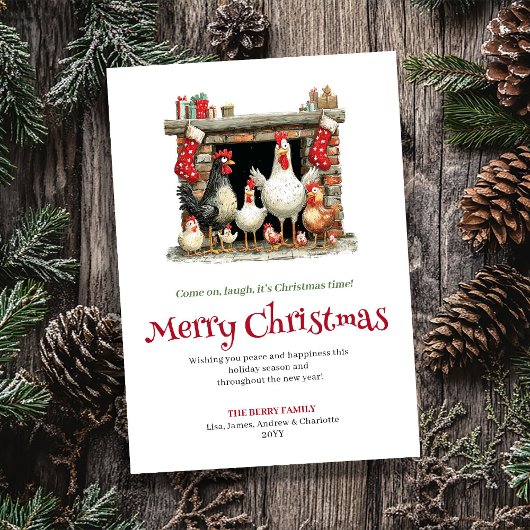 Whimsical Chickens Funny Christmas Greeting Card シーズンカード