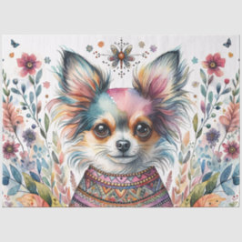 Whimsical Chihuahua in Boho Floral Watercolor 薄葉紙