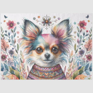 Whimsical Chihuahua in Boho Floral Watercolor 薄葉紙