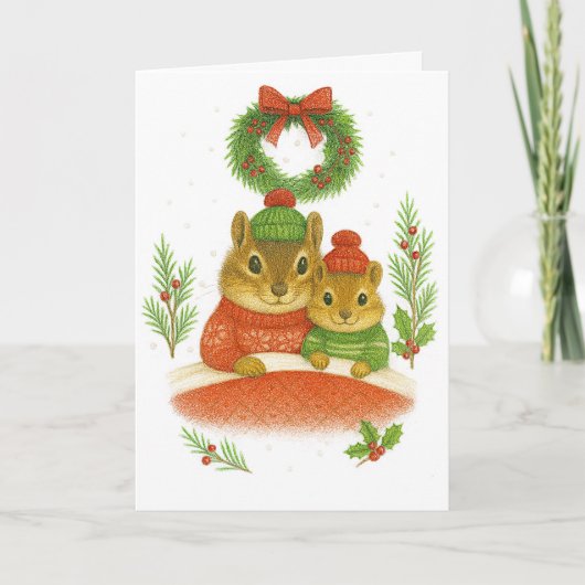 Whimsical  Chipmunk Christmas Greeting Card シーズンカード (正面)