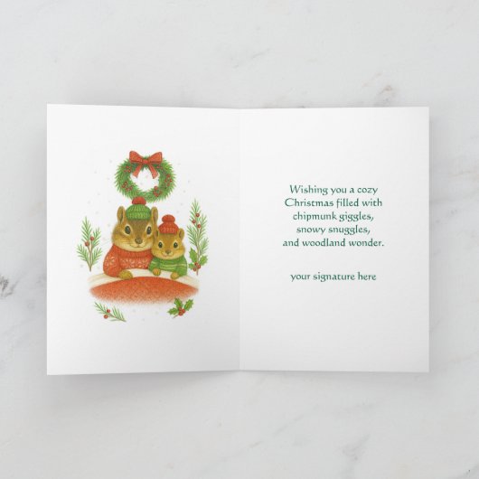 Whimsical  Chipmunk Christmas Greeting Card シーズンカード (内部)