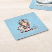 Whimsical Christmas Angel スクエアペーパーコースター (アングル)