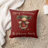 Whimsical Christmas Angel Red Holiday Decor クッション (ブランケット)