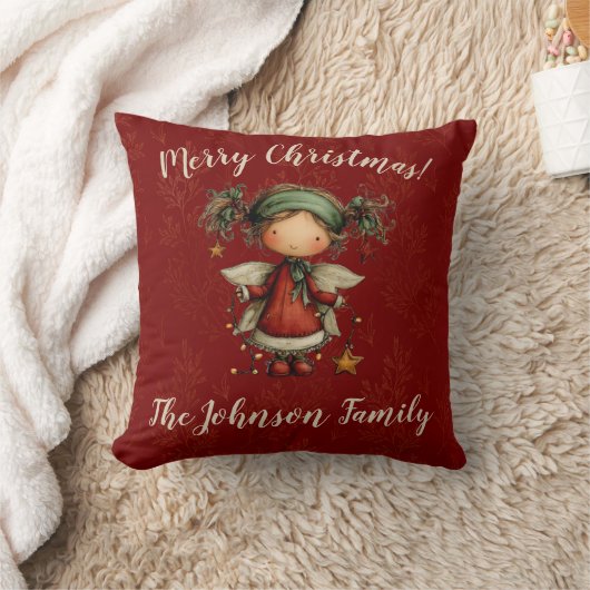 Whimsical Christmas Angel Red Holiday Decor クッション (ブランケット)