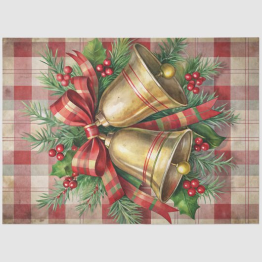 Whimsical Christmas bells decoupage paper red  薄葉紙 (正面)