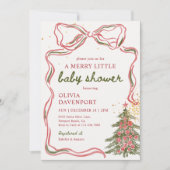 Whimsical Christmas Bow Merry Little Baby Shower 招待状 (正面)