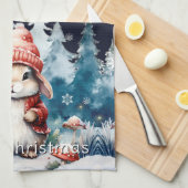 Whimsical Christmas Bunny キッチンタオル (四つ折り)