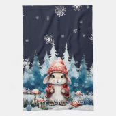 Whimsical Christmas Bunny キッチンタオル (縦)