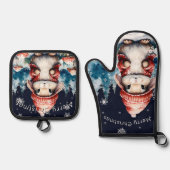 Whimsical Christmas Bunny 鍋つかみ&鍋敷きセット (正面)