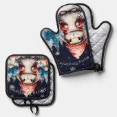 Whimsical Christmas Bunny 鍋つかみ&鍋敷きセット (正面/裏面)