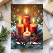 Whimsical Christmas candle rustic pine wreath card シーズンカード