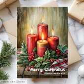 Whimsical Christmas candles rustic pine wreath シーズンカード