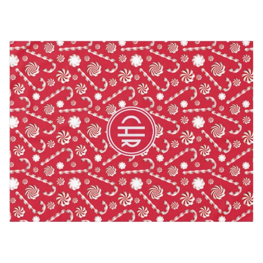 Whimsical Christmas Candy Cane テーブルクロス (正面(横))