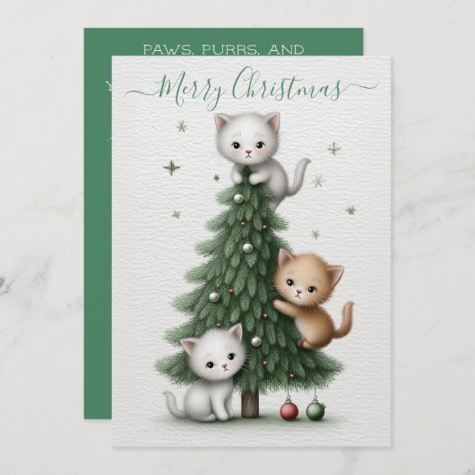 Whimsical Christmas Card with Cartoon Kittens  シーズンカード (正面/裏面)