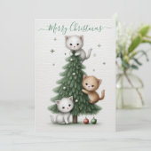 Whimsical Christmas Card with Cartoon Kittens  シーズンカード (スタンド正面)
