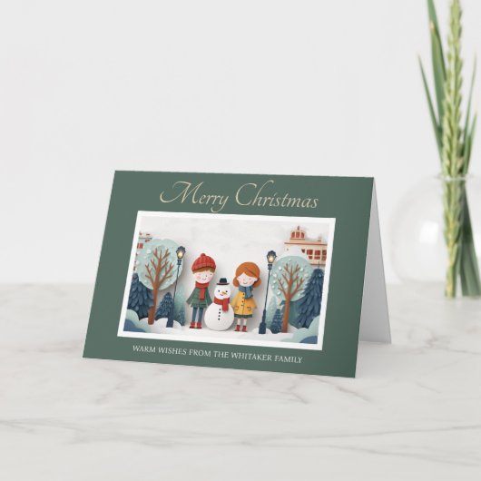 Whimsical Christmas card with cut paper design サンキューカード (正面)