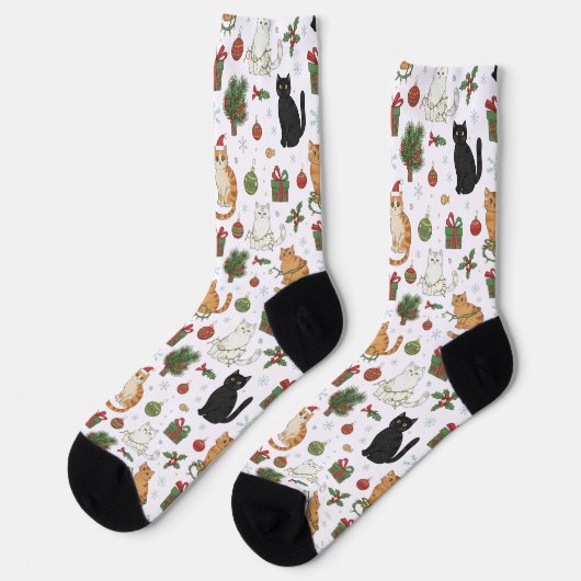 Whimsical Christmas Cat Pattern Socks ソックス (左)
