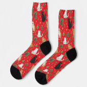 Whimsical Christmas Cat Pattern Socks  ソックス (左)