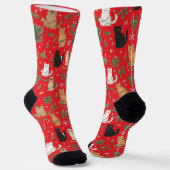 Whimsical Christmas Cat Pattern Socks ソックス (傾斜あり)
