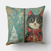 Whimsical Christmas Cat Pillow – Vintage Winter  クッション (裏面)