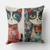Whimsical Christmas Cat Pillow – Vintage Winter  クッション (裏面)
