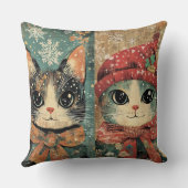 Whimsical Christmas Cat Pillow – Vintage Winter  クッション (裏面)