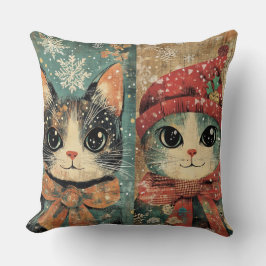 Whimsical Christmas Cat Pillow – Vintage Winter  クッション