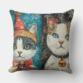 Whimsical Christmas Cat Pillow – Vintage Winter  クッション
