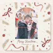 Whimsical Christmas Coaster – Custom Photo Space スクエアペーパーコースター (正面)