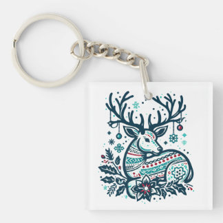 Whimsical Christmas Deer Vector Clipart - Festive キーホルダー