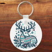 Whimsical Christmas Deer Vector Clipart - Festive キーホルダー (裏面)