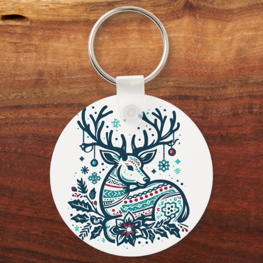 Whimsical Christmas Deer Vector Clipart - Festive キーホルダー (裏面)