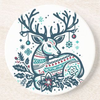 Whimsical Christmas Deer Vector Clipart - Festive コースター