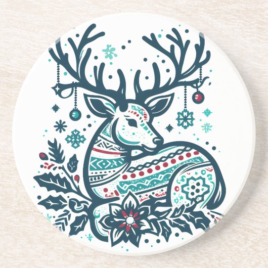 Whimsical Christmas Deer Vector Clipart - Festive コースター (正面)