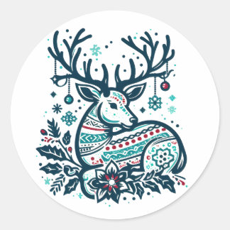 Whimsical Christmas Deer Vector Clipart - Festive ラウンドシール