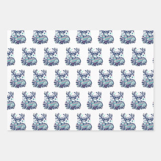 Whimsical Christmas Deer Vector Clipart - Festive ラッピングペーパーシート