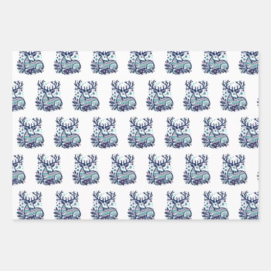 Whimsical Christmas Deer Vector Clipart - Festive ラッピングペーパーシート (正面)