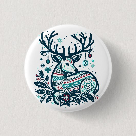 Whimsical Christmas Deer Vector Clipart - Festive 缶バッジ (正面)
