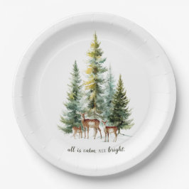Whimsical Christmas Deers in Forest Paper Plates ペーパープレート