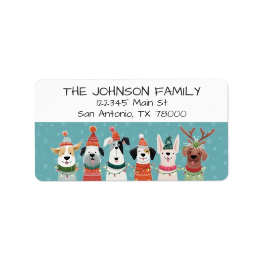 Whimsical Christmas Dogs Return Address ラベル (正面)