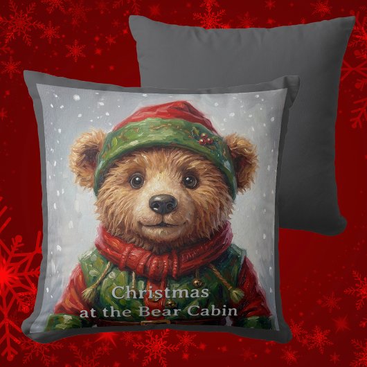 Whimsical Christmas Elf Teddy Bear Folklore クッション