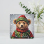 Whimsical Christmas Elf Teddy Bear Painterly Style シーズンカード (スタンド正面)