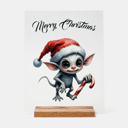 Whimsical Christmas Elf with Candy Cane アクリルサイン (正面)