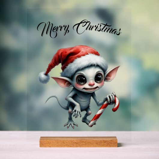 Whimsical Christmas Elf with Candy Cane アクリルサイン (ニュートラル)
